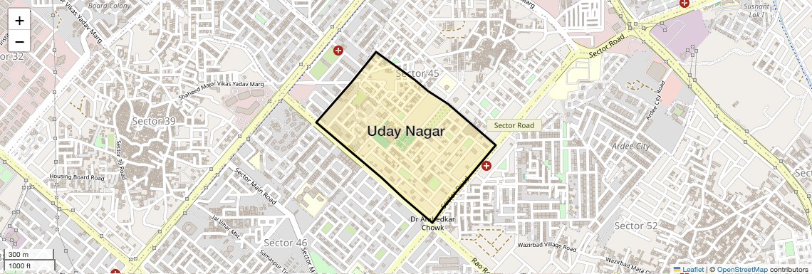 Location Map of Uday Nagar, Gurgaon