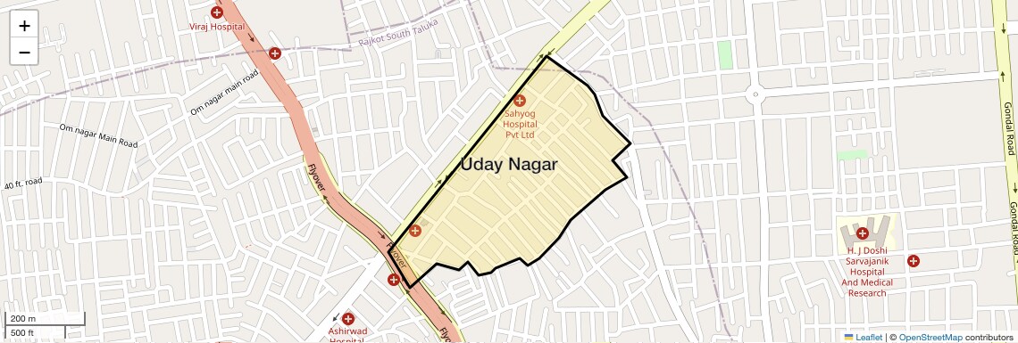 Location Map of Uday Nagar, Rajkot
