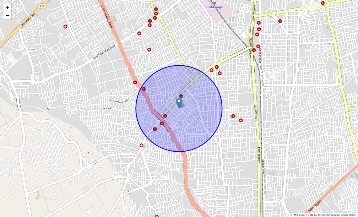 Location Map of Uday Nagar, Rajkot