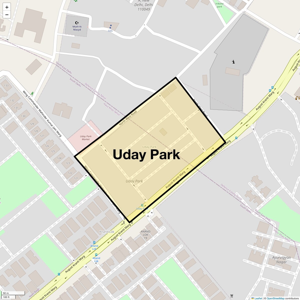 Location Map of Uday Park, Delhi