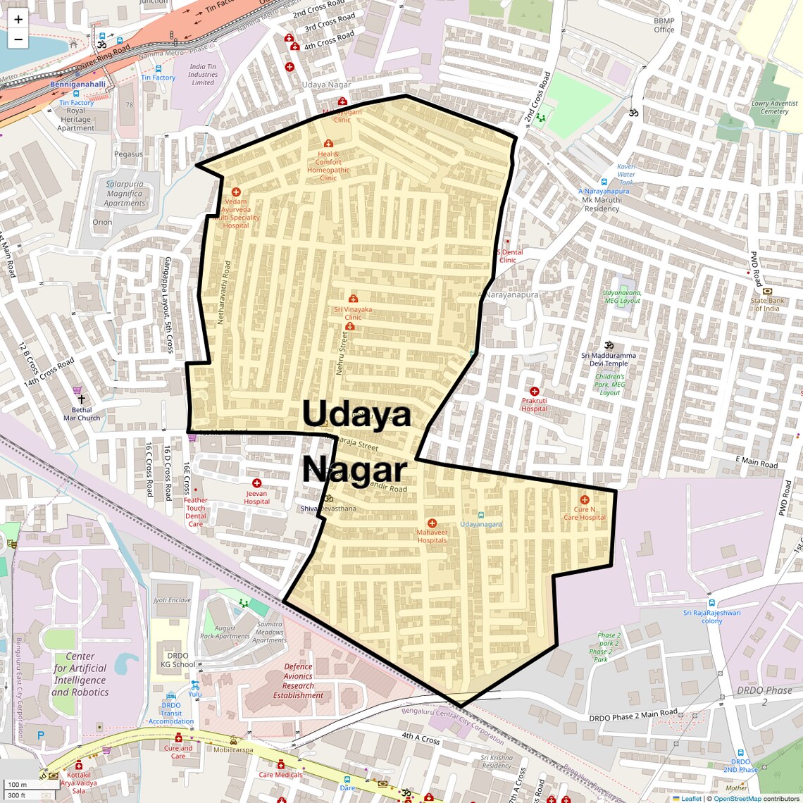 Location Map of Udaya Nagar, Bangalore