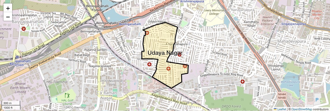 Location Map of Udaya Nagar, Bangalore