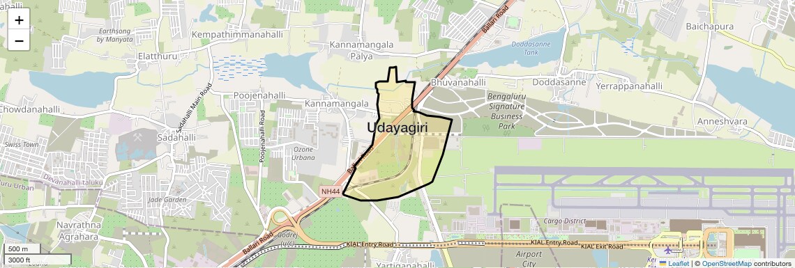 Location Map of Udayagiri, Bangalore
