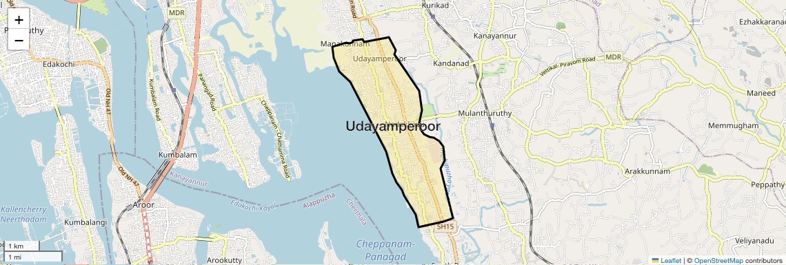 Location Map of Udayamperoor, Kochi