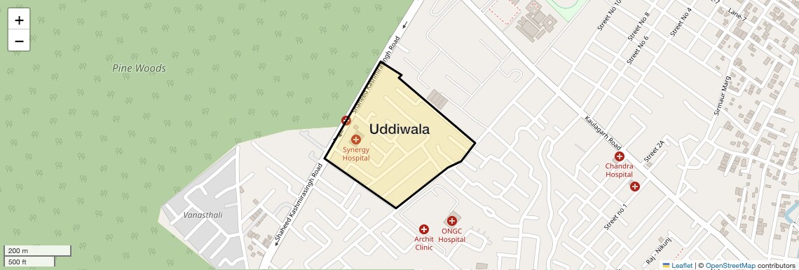 Location Map of Uddiwala, Dehradun