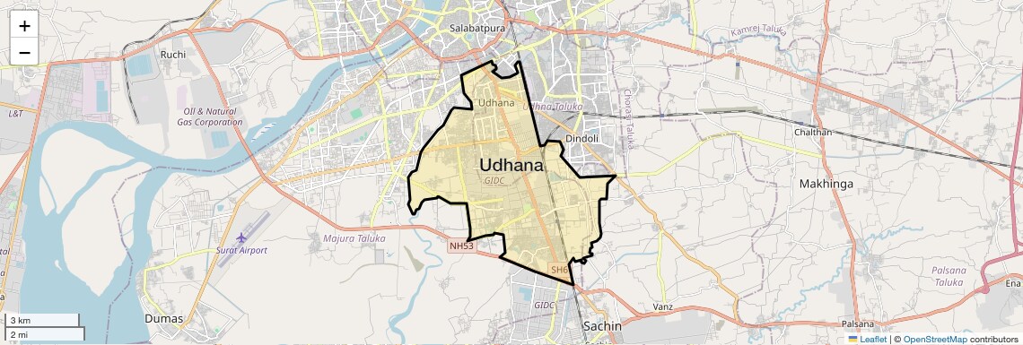 Location Map of Udhana, Surat