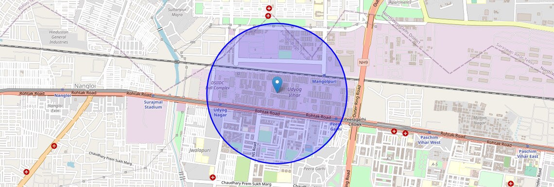 Location Map of Udyog Nagar Industrial Area, Delhi