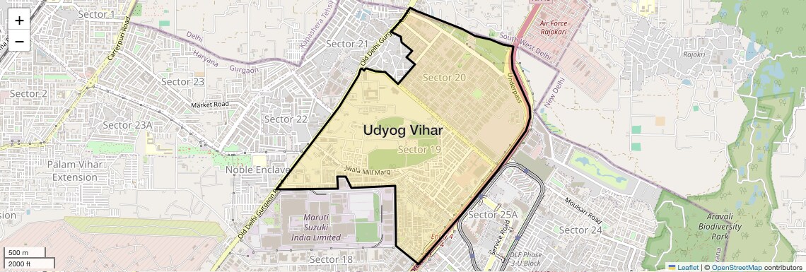 Location Map of Udyog Vihar, Gurgaon