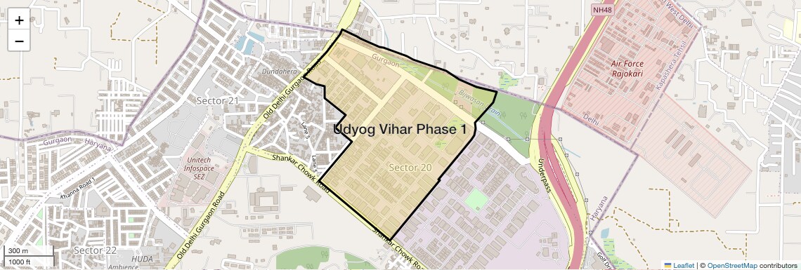 Location Map of Udyog Vihar Phase 1, Gurgaon