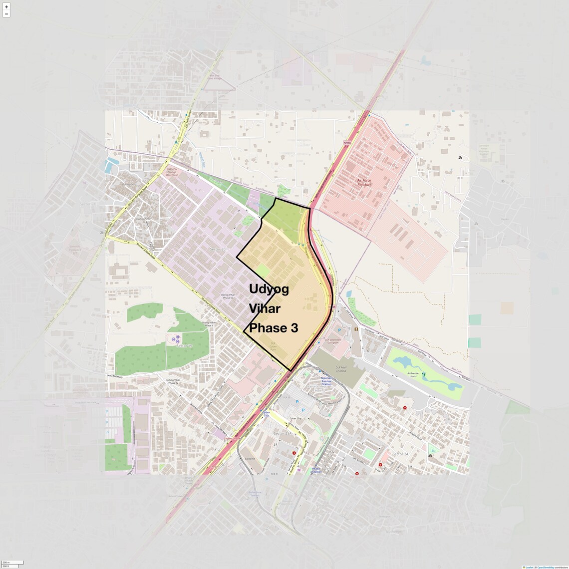 Location Map of Udyog Vihar Phase 3, Gurgaon