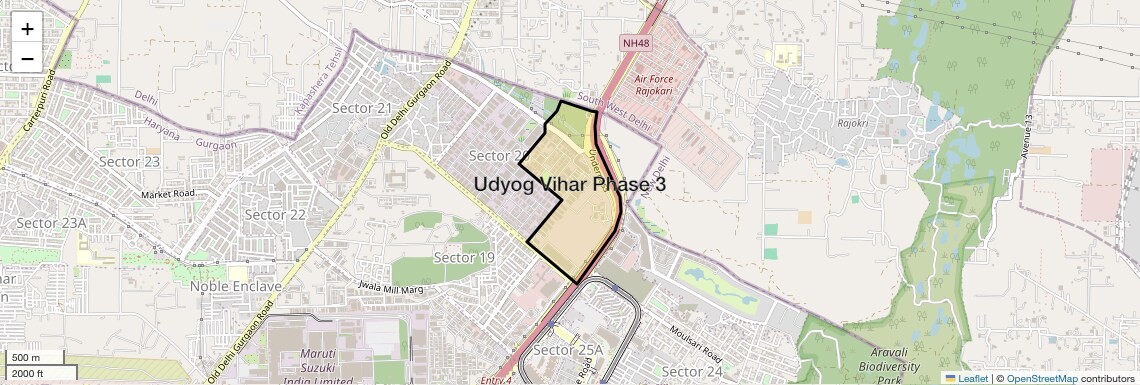Location Map of Udyog Vihar Phase 3, Gurgaon