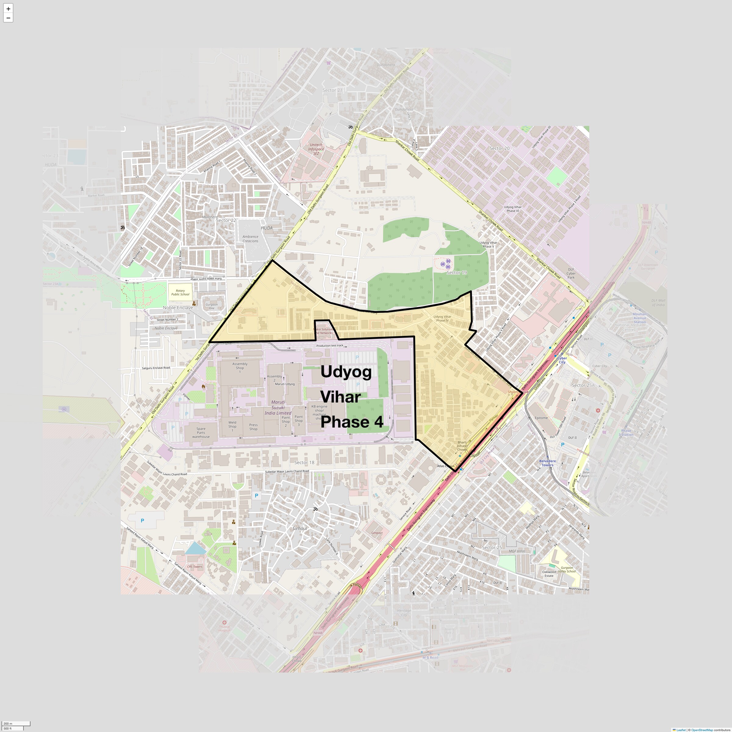 Location Map of Udyog Vihar Phase 4, Gurgaon