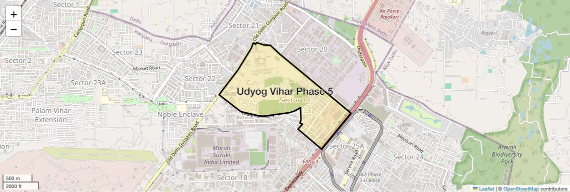 Location Map of Udyog Vihar Phase 5, Gurgaon