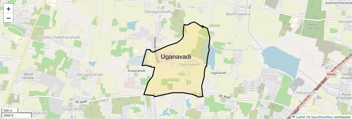 Location Map of Uganavadi, Bangalore