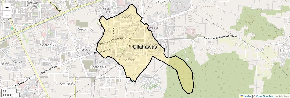 Location Map of Ullahawas, Gurgaon