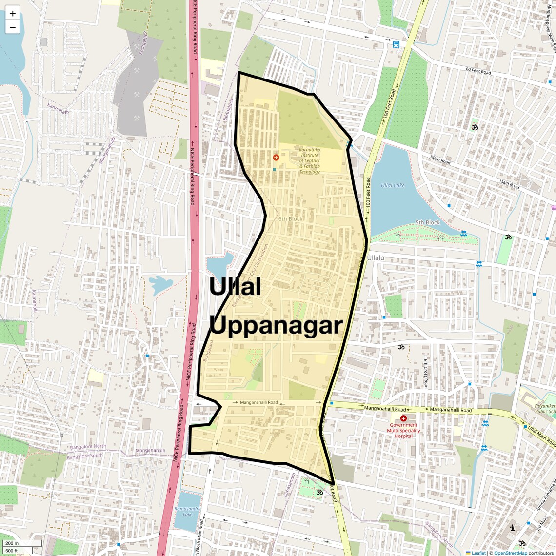 Location Map of Ullal Uppanagar, Bangalore