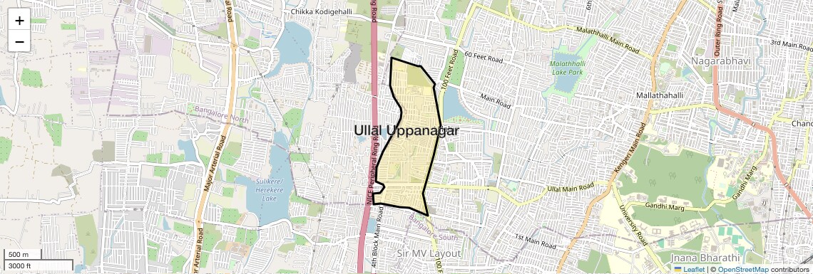 Location Map of Ullal Uppanagar, Bangalore