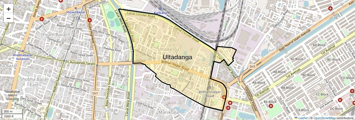 Location Map of Ultadanga, Kolkata