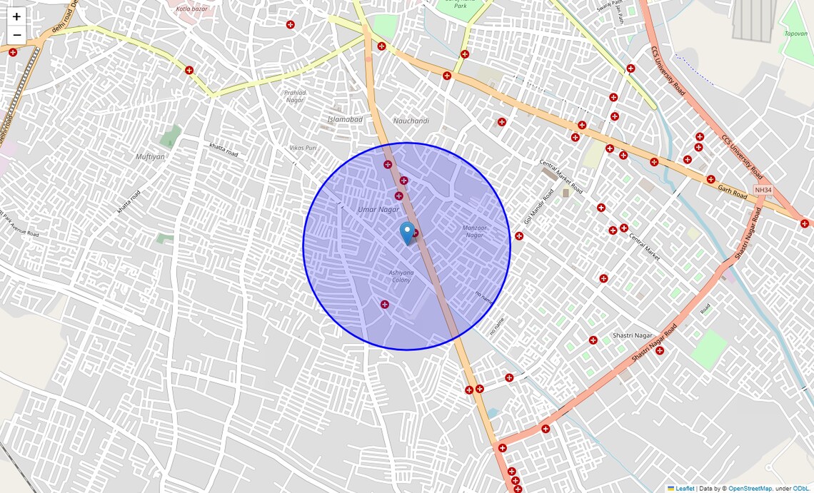 Location Map of Umar Nagar, Meerut