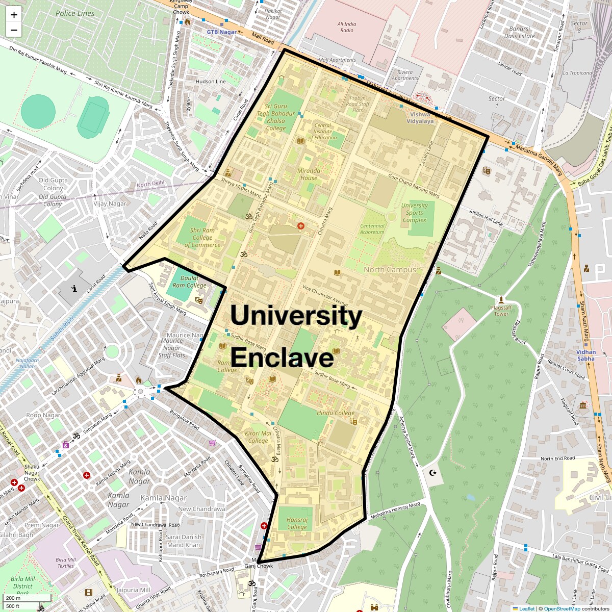 Location Map of University Enclave, Delhi
