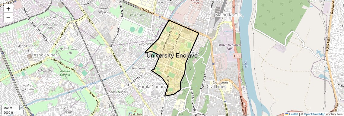 Location Map of University Enclave, Delhi