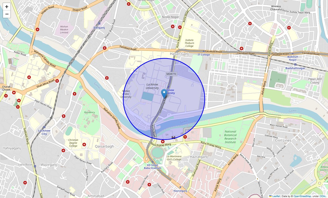 Location Map of University Road, Lucknow