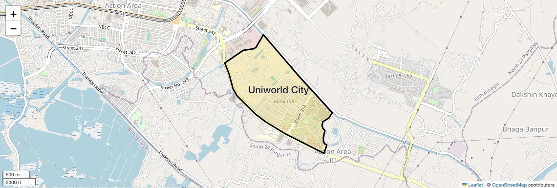 Location Map of Uniworld City, Kolkata