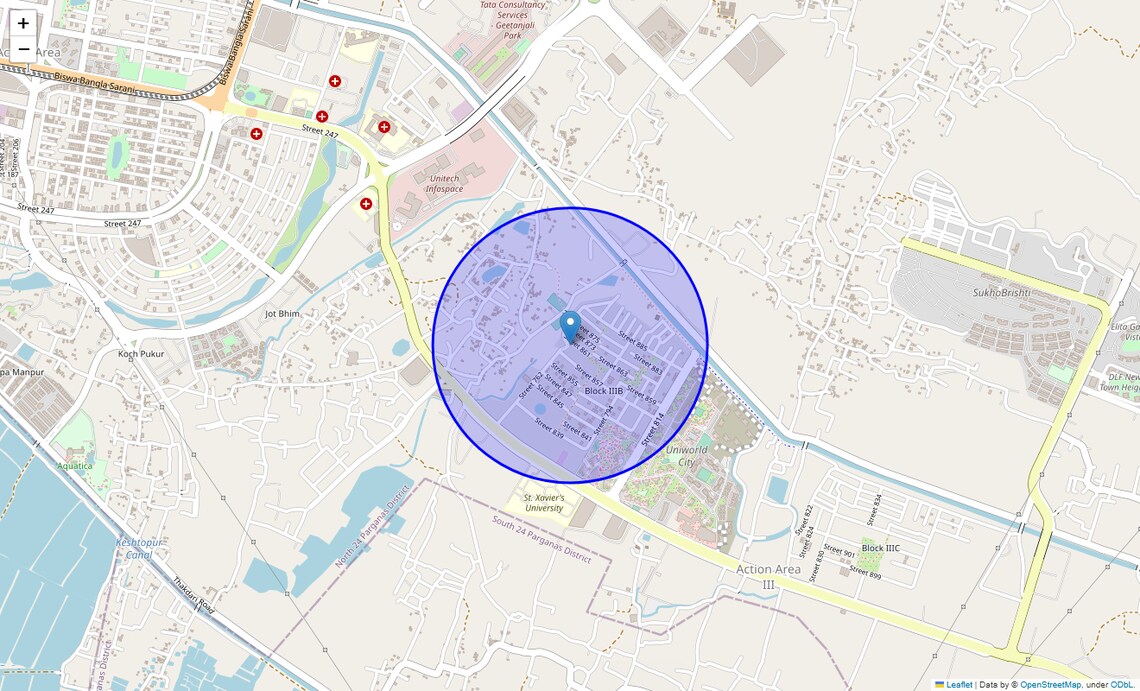 Location Map of Uniworld City, Kolkata