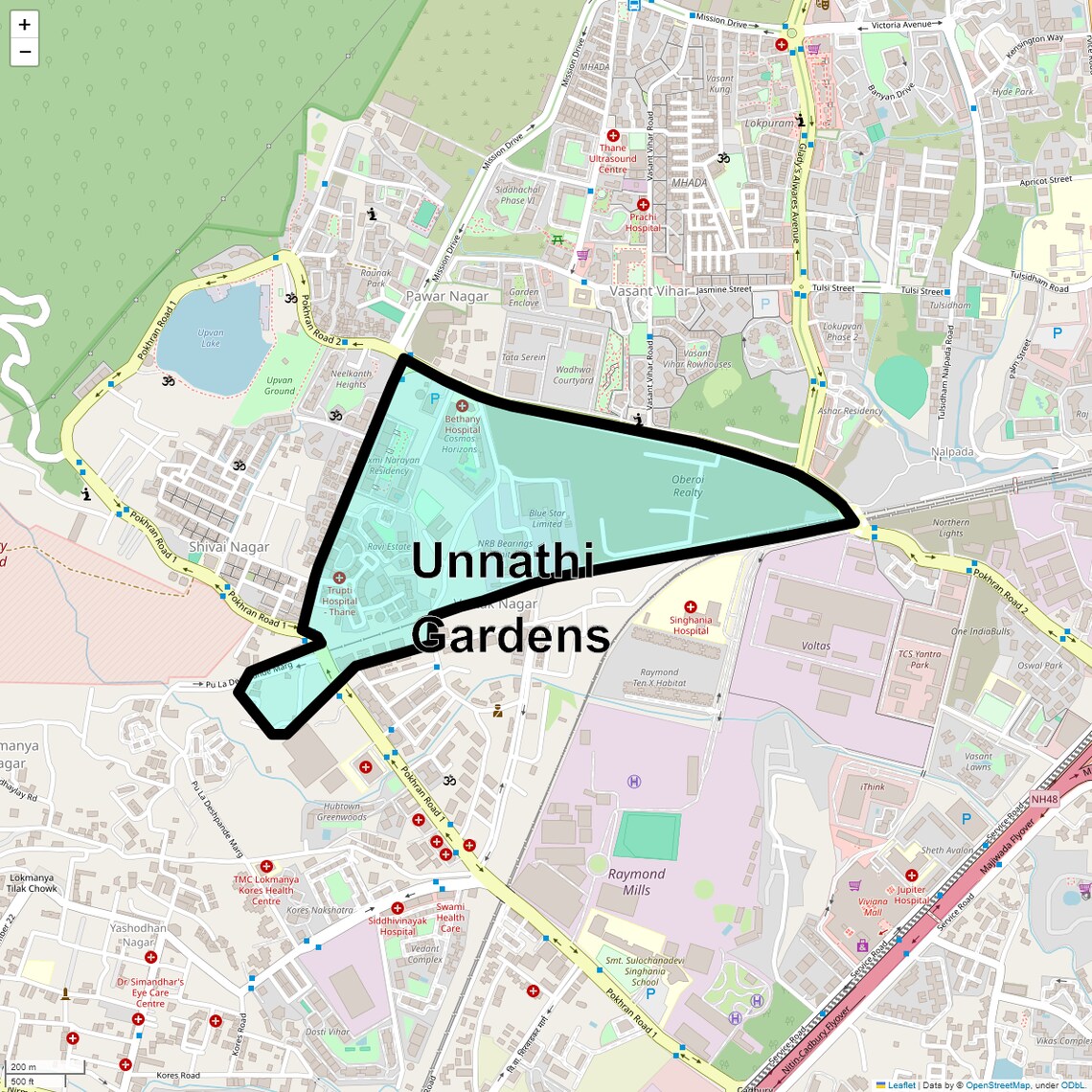 Location Map of Unnathi Gardens, Thane