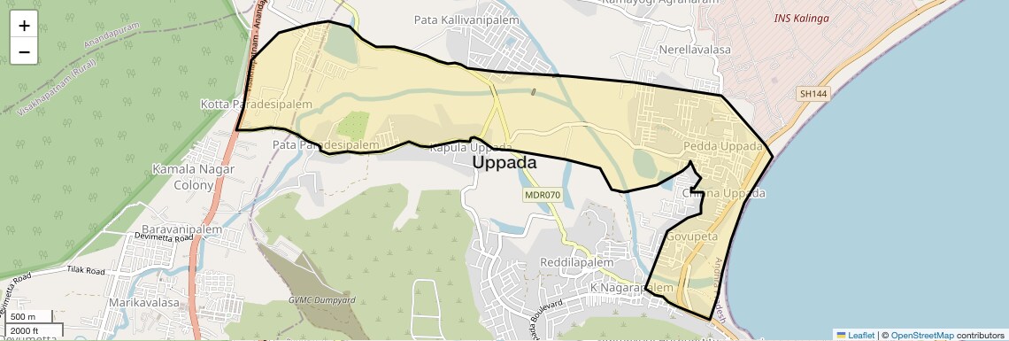 Location Map of Uppada, Vizag