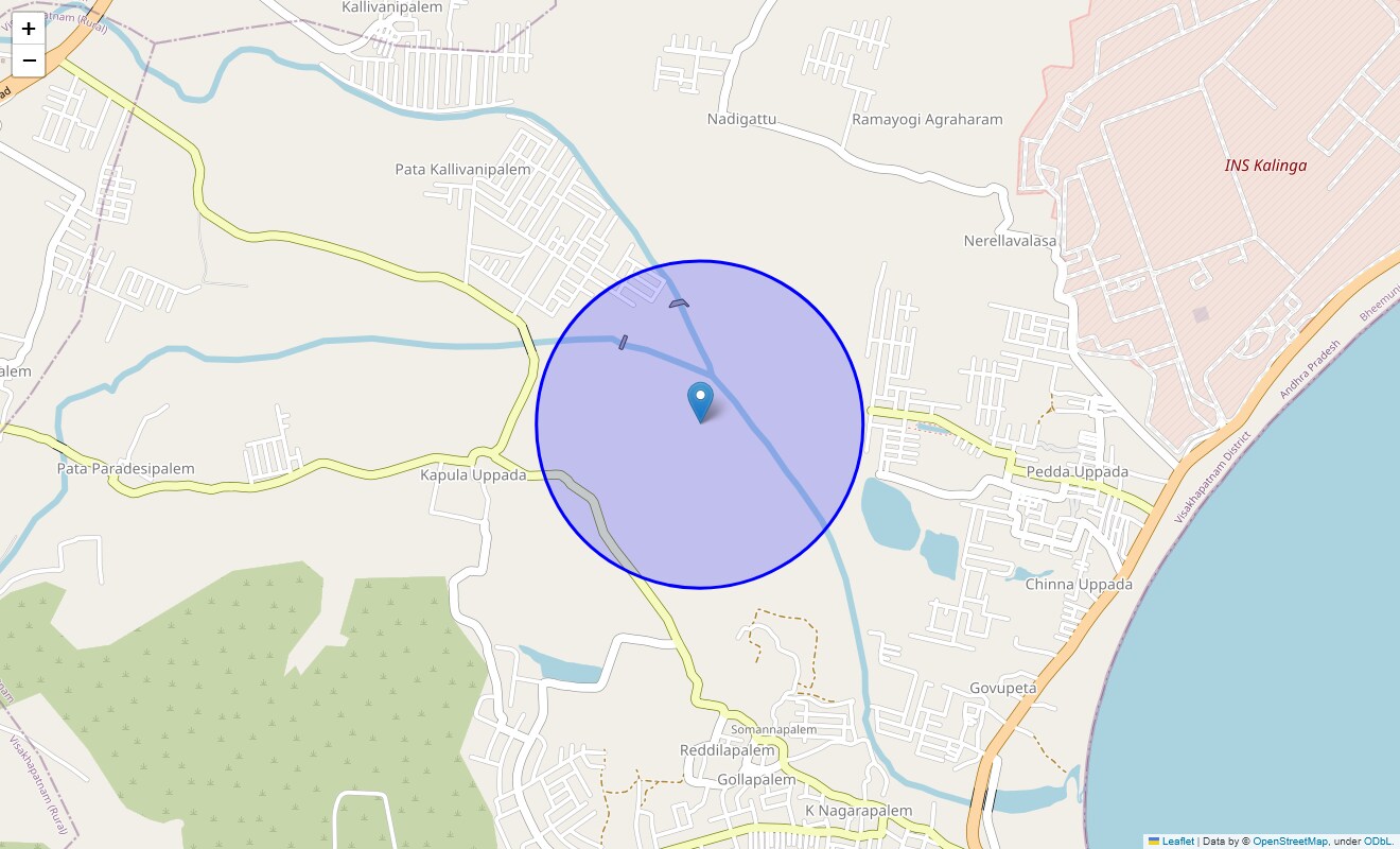 Location Map of Uppada, Vizag