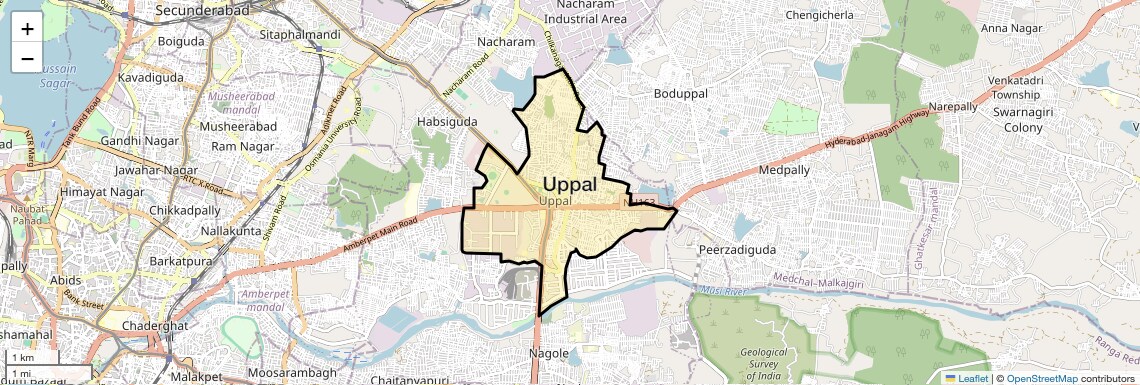 Location Map of Uppal, Hyderabad