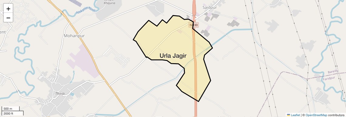 Location Map of Urla Jagir, Bareilly