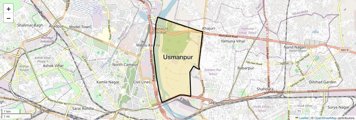 Location Map of Usmanpur, Delhi