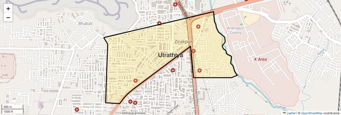 Location Map of Utrathiya, Zirakpur