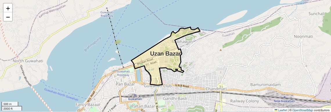 Location Map of Uzan Bazar, Guwahati