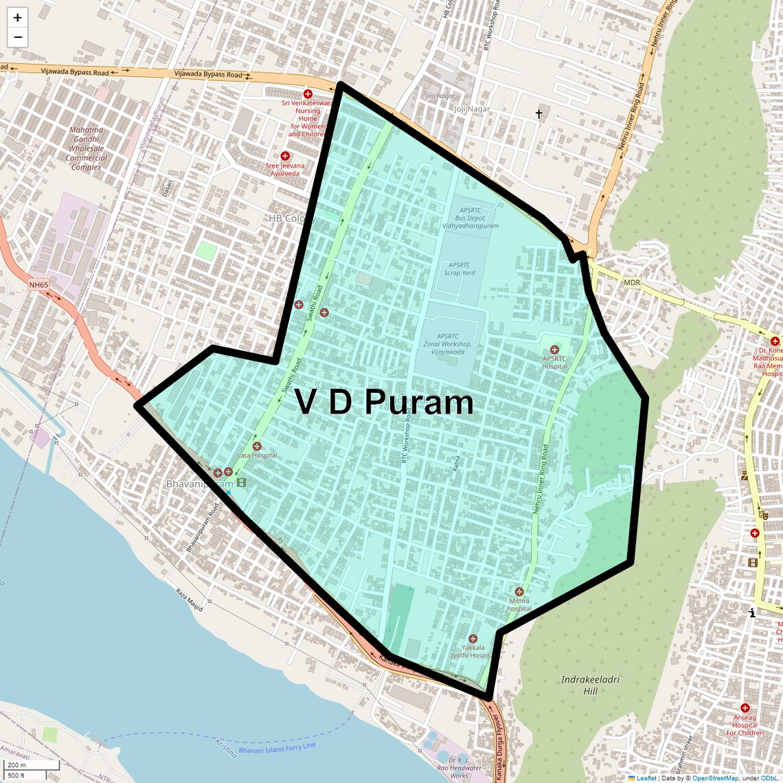 Location Map of V D Puram, Vijayawada