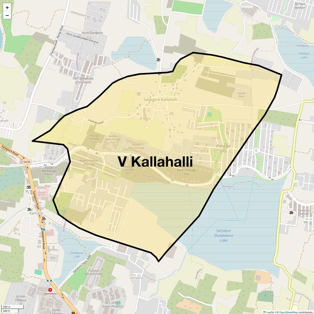 Location Map of V Kallahalli, Bangalore