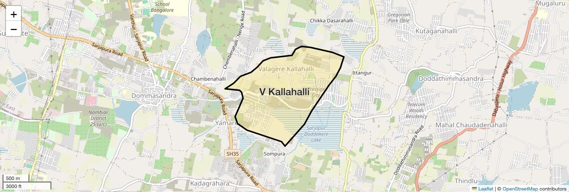 Location Map of V Kallahalli, Bangalore