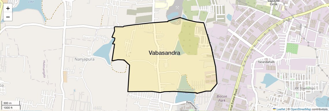 Location Map of Vabasandra, Bangalore