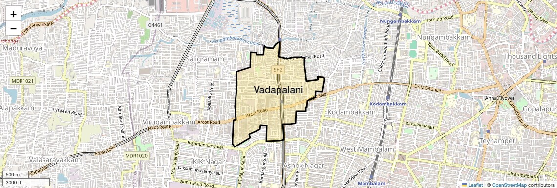 Location Map of Vadapalani, Chennai
