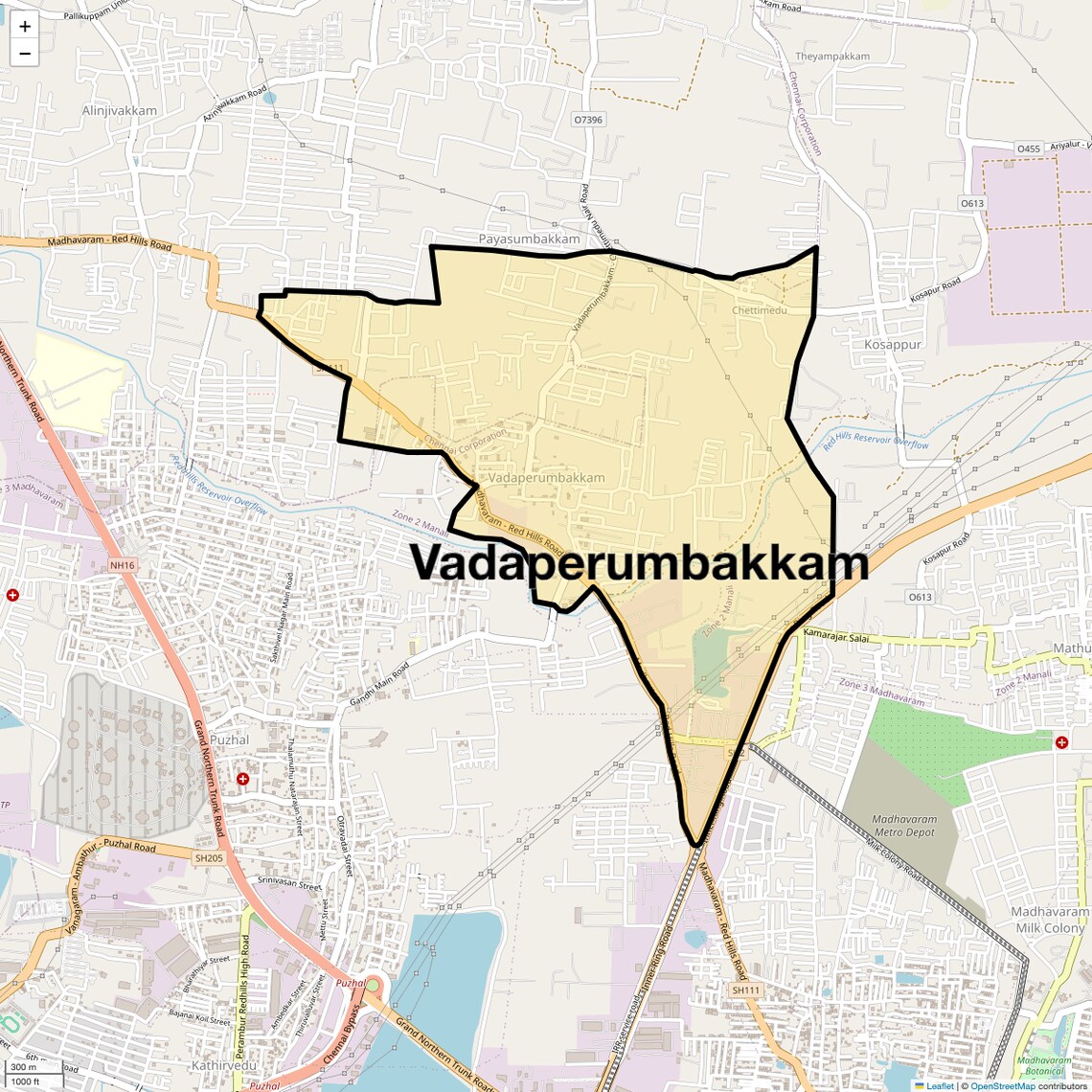 Location Map of Vadaperumbakkam, Chennai