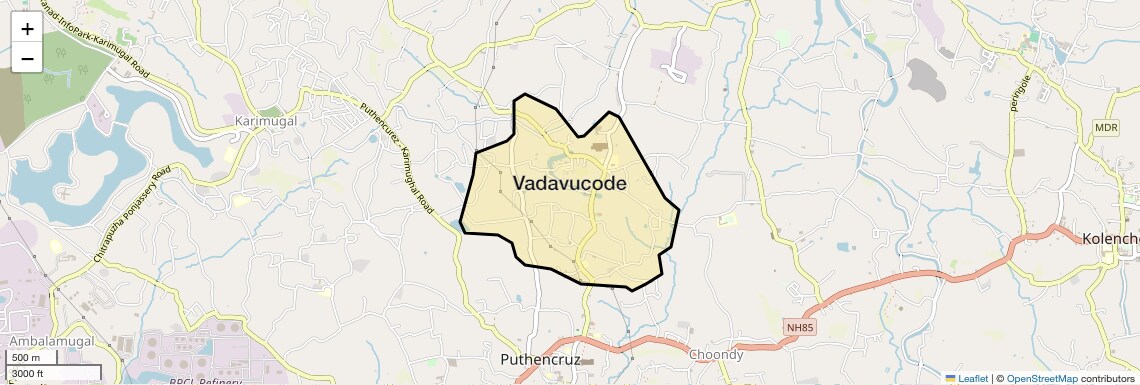 Location Map of Vadavucode, Kochi