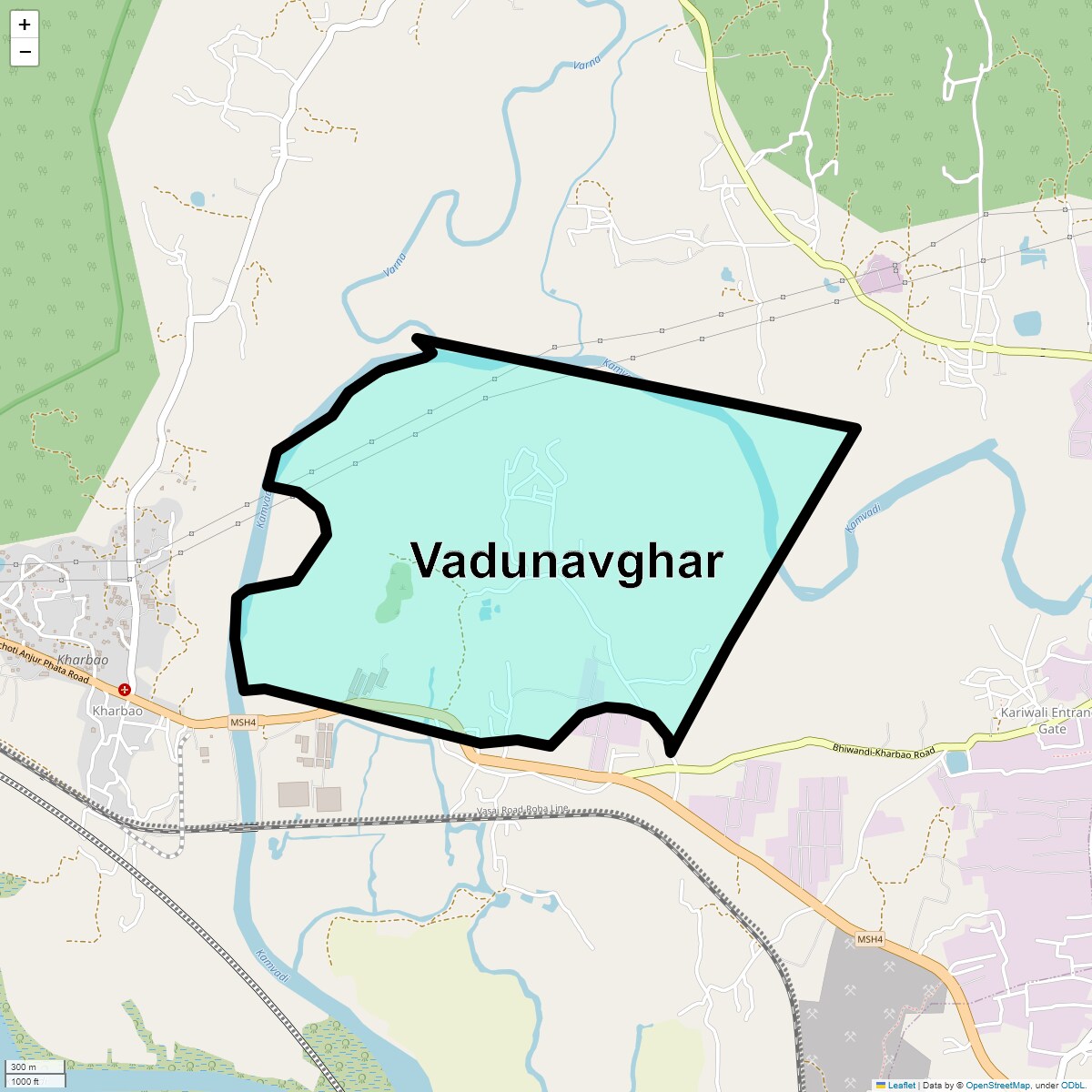 Location Map of Vadunavghar, Thane
