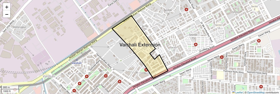 Location Map of Vaishali Extension, Ghaziabad