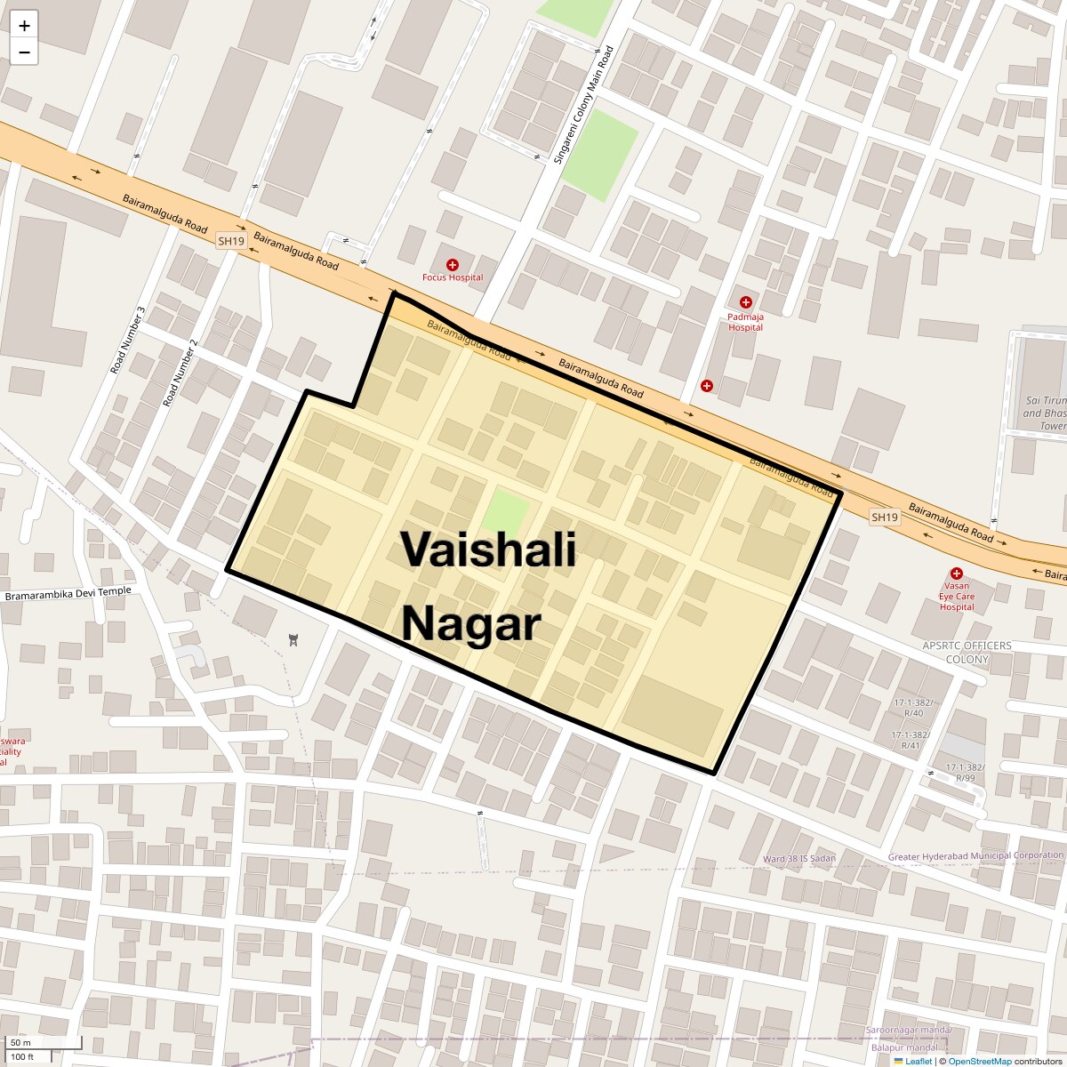 Location Map of Vaishali Nagar, Hyderabad