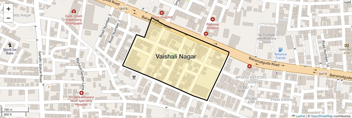 Location Map of Vaishali Nagar, Hyderabad