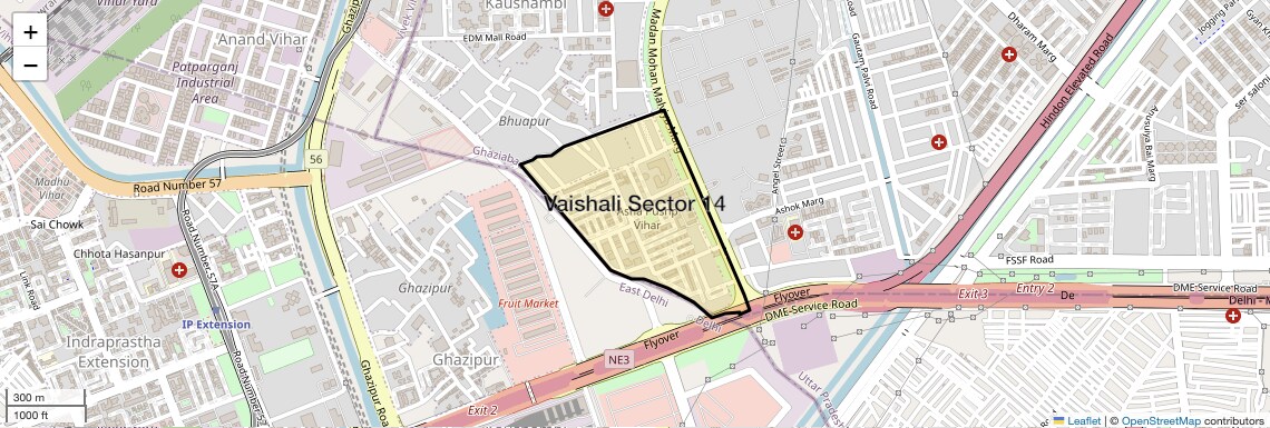 Location Map of Vaishali Sector 14, Ghaziabad