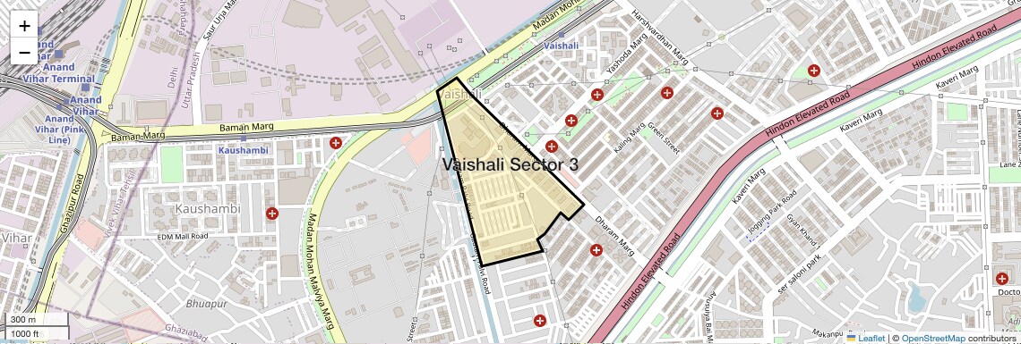 Location Map of Vaishali Sector 3, Ghaziabad