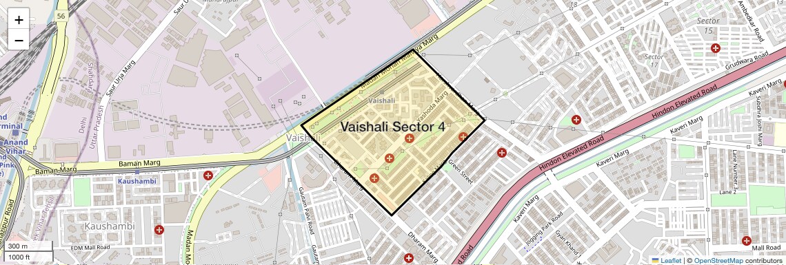 Location Map of Vaishali Sector 4, Ghaziabad